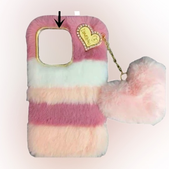 Iphone, Samsung Galaxy Cute Pink Stripe plush protective phone case - Picture 2 of 2